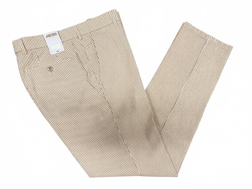 NEW MEYER men's roma seersucker trousers in tan